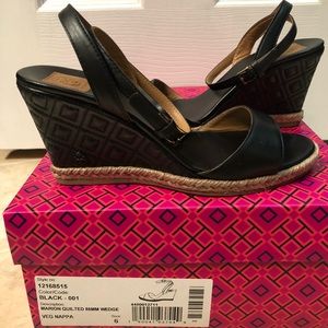Tory Burch Marion quilted wedge size 6